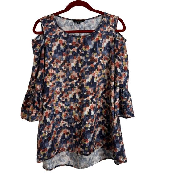John Mark Multicolor Abstract Cold Shoulder Top 3/4 Sleeve Size Medium Artsy - Picture 1 of 8
